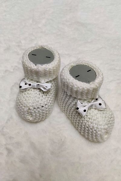 Çt Çeyizci Tekstil Baby Booties, Bow Baby Booties, Knitwear Knitted Baby Booties