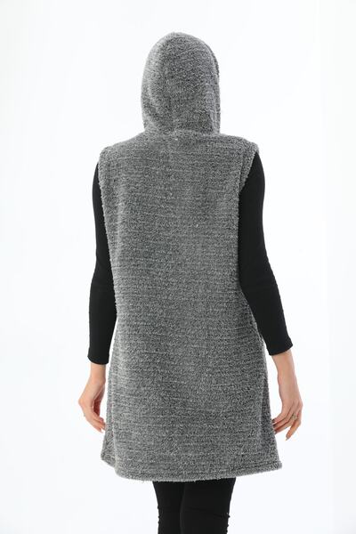 Kardelen Butik Ümraniye Zippered Fleece Long Gray Plush Vest