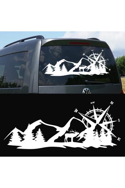 Melek Pazarı 60 X 24 Cm Geyik, Pusula Dağ, Kamp Karavan Off Road Oto Sticker