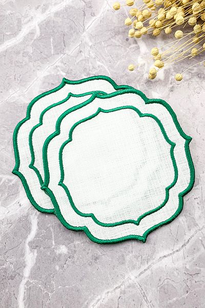 WEARE2 Green Colored Double Wrap Embroidered 2-Piece Cocktail Napkin