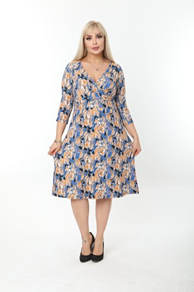 ModaSehle فستان متوسط الطول من القماش الملتوي بأكمام قصيرة ورقبة مزدوجة الصدر...