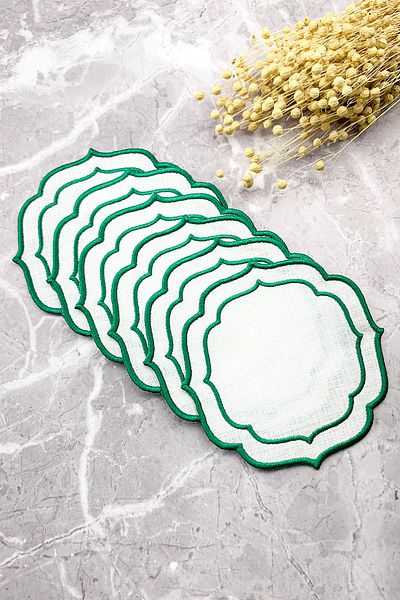 WEARE2 Green Colored Double Wrap Embroidered 6-Piece Cocktail Napkins