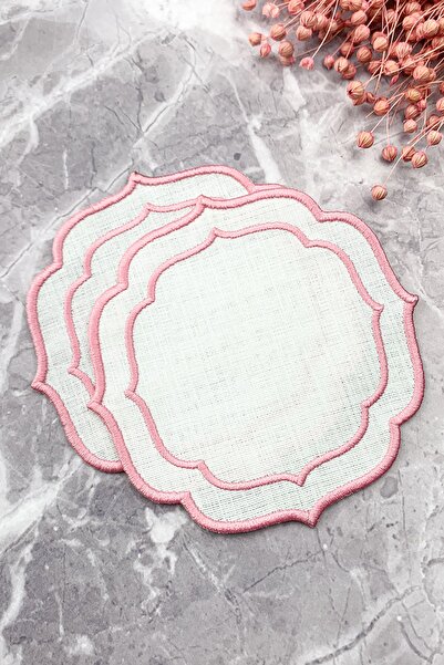 WEARE2 Ροζ χρώματος διπλής περιέλιξης κεντημένη χαρτοπετσέτα κοκτέιλ 2 τεμαχίων