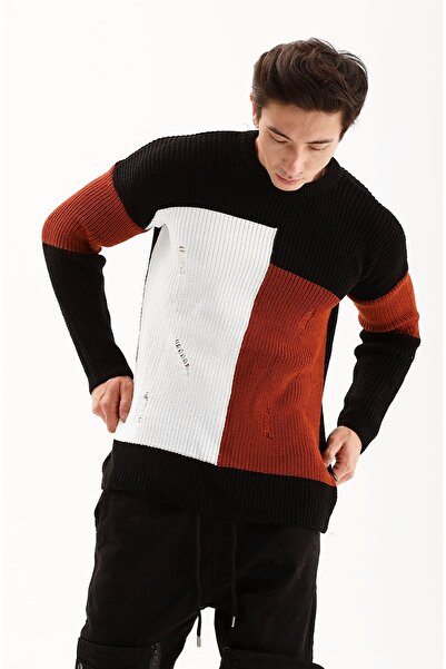 THIMOON Colorblocked Oversize Sweater with Ripped Detail