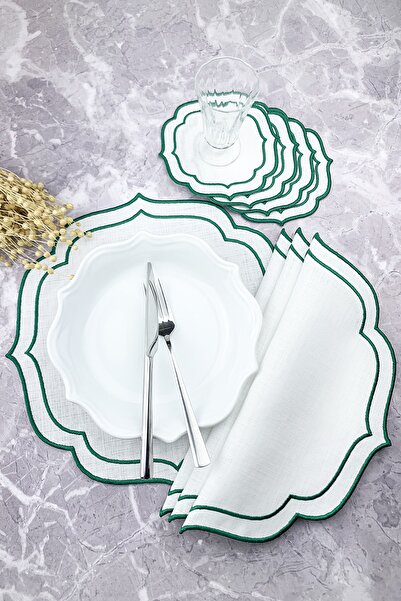 WEARE2 Set de 8 piese de șervețele americane și de cocktail, brodate, în culo...