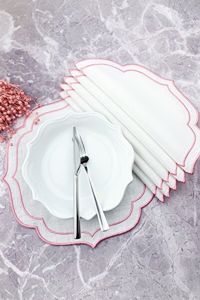 WEARE2 Set de 6 servicii americane brodate cu înfășurare dublă de culoare roz