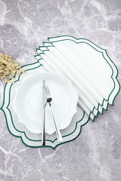 WEARE2 Yeşil Renkli Çift Sargı Nakışlı 6'lı Amerikan Servis