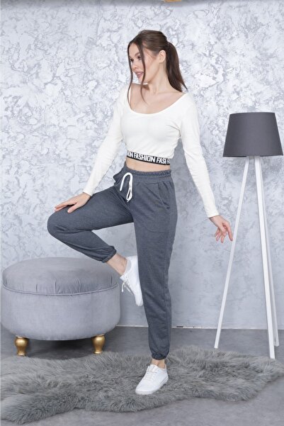 POLYMOOD Kadın Eşofman Altı 2 Iplik Pantolon Beli Ve Paçası Lastikli