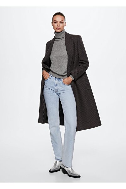 MANGO Woman Vlněný kabát se vzorem Houndstooth