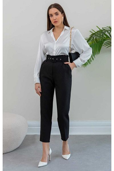 MODA MAÇKA PARK Waist Belted Skinny Leg High Waist Pencil Pants
