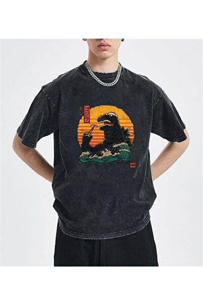 Touz تي شيرت Satu Moda & Washed Godzilla Sushi Vintage