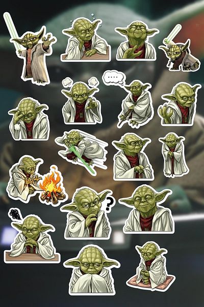Anime Marketi مجموعة ملصقات بتصميم Star Wars Grogu - دفتر كمبيوتر محمول للهاتف المحمول (17 قطعة)
