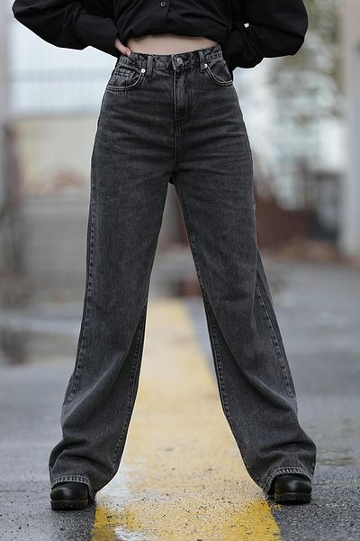 Ramrod Bella Women's Gold Smoked Snow Wash Lycra Wide Leg Jeans Loose Wide Leg Anthracite Jeans
