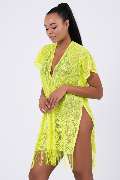 vawensea Women's Plain Lace Tasseled Pareo Green