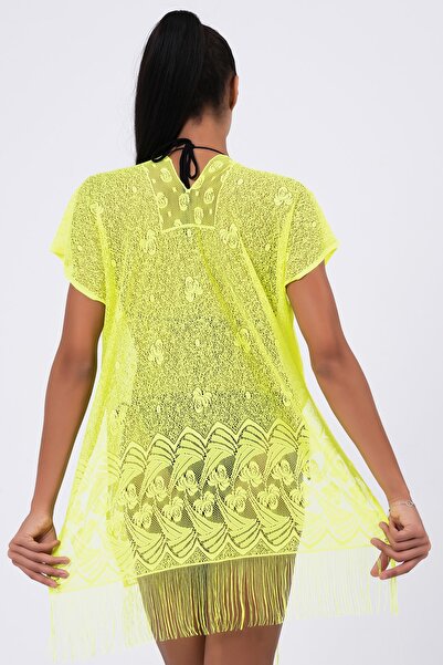 vawensea Women's Plain Lace Tasseled Pareo Green