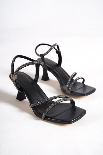 Modabuymus Sydney Black Stoned Evening Dress Short Heeled Shoes