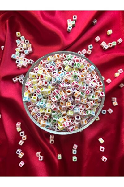 Aslan Online 50 gr Karışık Renkli Küp Harf Boncuk, Harfli Takı Boncuğu,(350-3...