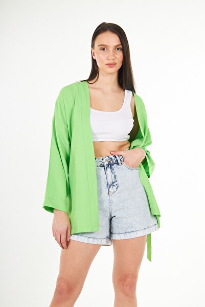 Elia Moda Μακρυμάνικο κιμονό από πράσινο ύφασμα βισκόζης