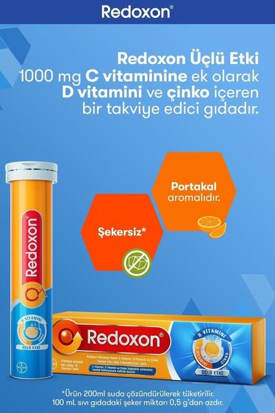 Redoxon Üçlü Etki 15 Efervesan Tablet I 1000 Mg C Vitamini, D Vitamini Ve Çinko Içeren Takviye Edici