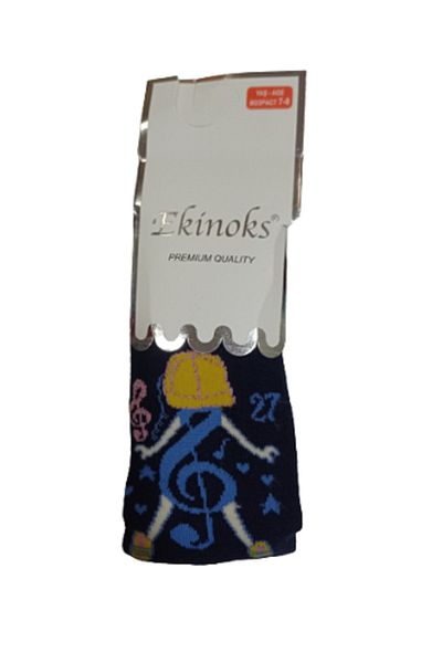 Ekinoks Girl's 7-8 Years Old Left Switch Patterned Scented Pantyhose Navy Blue