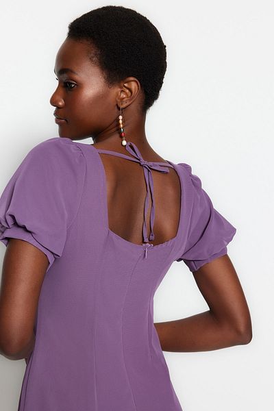 Trendyol Collection Μωβ ίσια κοπή Μίνι υφαντό σιφόν υφασμένο φόρεμα με γραμμή τετράγωνο γιακά TWOSS23EL00456