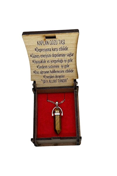 grs oyuncak Tiger Eye Natural Stone Necklace in Wooden Box