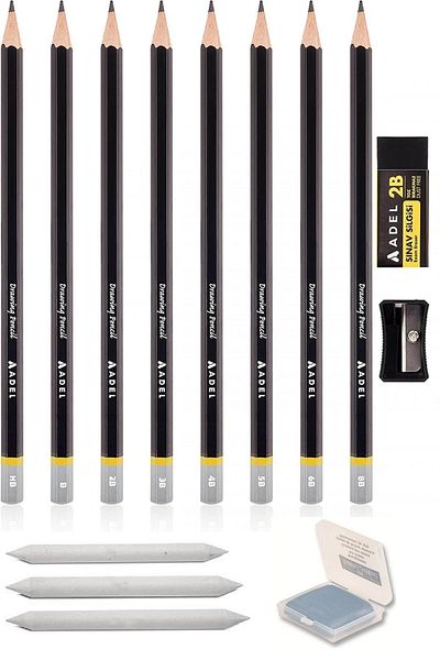 Tahtakale Hobi Graduated Pencil Charcoal Sketch Pencils Hb B 2b 3b 4b 5b 6b 8b Dough Eraser, Pencil Sharpener, Eraser