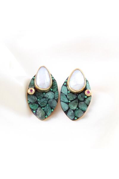 Haşimi Doğaltaş Inci Ve Zu?mru?t Doğaltaşlı Gümüş Ku?pe