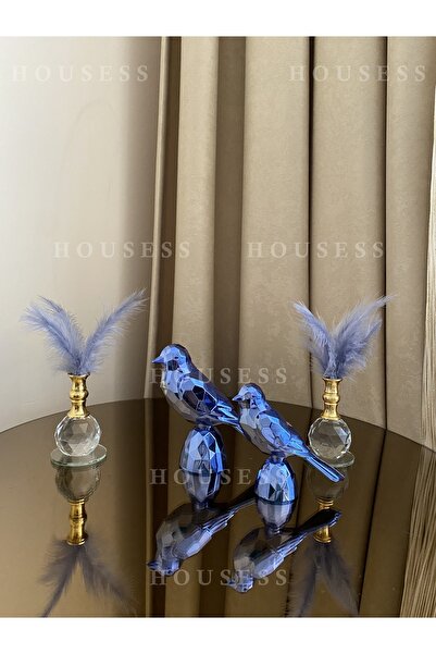 Housess Dekoratif 2'li Kuş Ve 2'li Tekli Tüylük Seti Biblo Süs