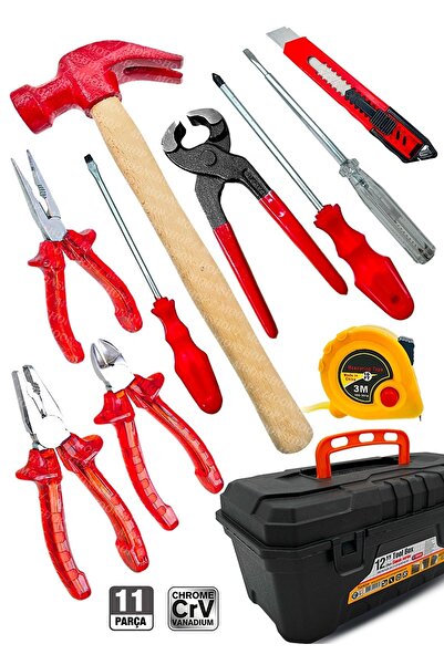 MOONSHOP 3 Lü Pense Seti Tornavida Takımı Kerpeten Çekiç Makas Metre Maşalı A...