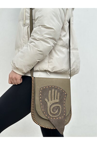 Tuvita Collection Bodrum 100% Nubuck Leather Handcrafted Women's Khaki Messen...