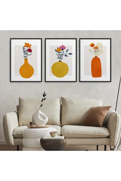 HOMEPACK Set de pictură din 3 piese cu cadru laminat negru Hpn071