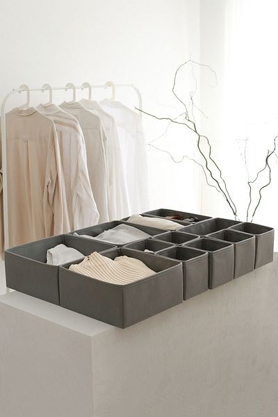 REKHOME 12-Piece Gray Children's Room Closet Laundry Drawer Organizer Storage Box Organizer
