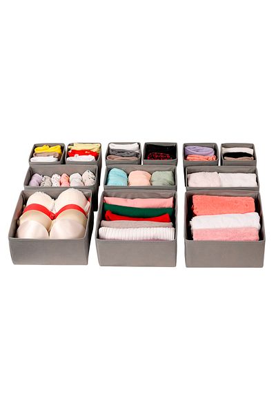REKHOME 12-Piece Gray Children's Room Closet Laundry Drawer Organizer Storage Box Organizer