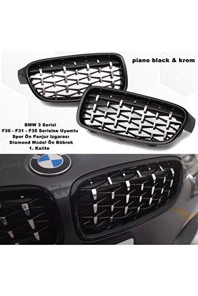 caraks Bmw F30 3 Serisi Uyumlu  Diamond Ön Panjur Izgara Böbrek Piano Black v...