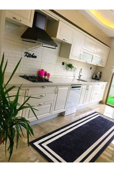 Arrosa Home Dijital Baskı Yıkanabilir Kaymaz Taban Siyah & Beyaz Modern Yollu...