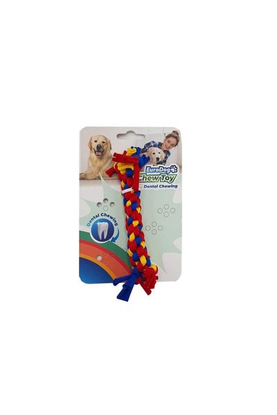 Eurodog Double Knotted Dental Floss Dog Toy 10cm Yellow Red Blue