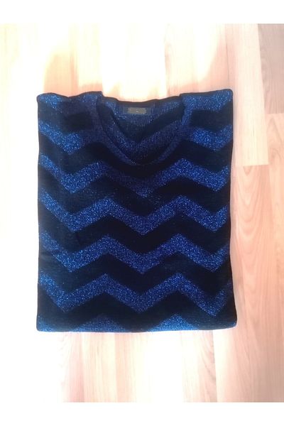 anne moda ankara Pulover cu decolteu în V, strălucitor, cu model în zig-zag