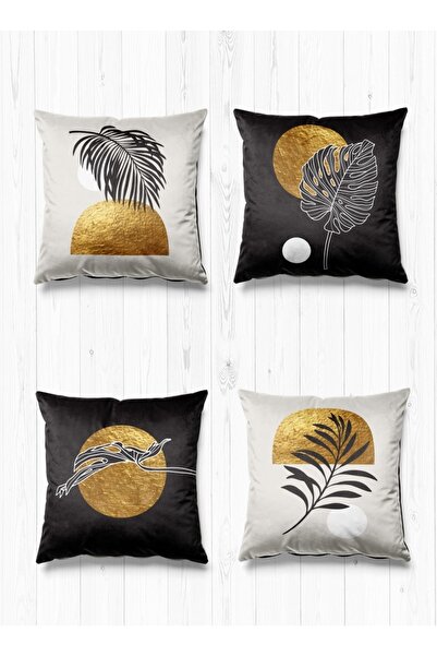 Armi Puf غطاء وسادة رمي مكون من 4 قطع من الجلد المدبوغ منقوشة على الوجهين - أ...