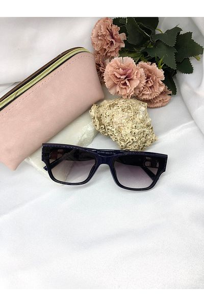 Di Caprio Lendi Retro Square Dark Blue Gold Women's Sunglasses