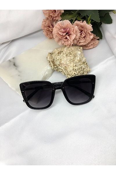 Di Caprio Erans Square Rectangular Black Gold Detailed Women's Sunglasses