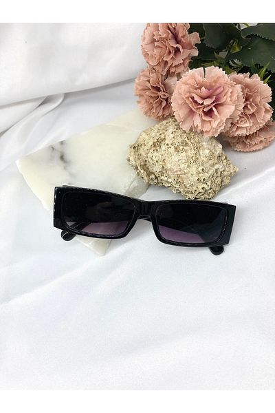 Di Caprio Sery Rectangle Vintage Black Women's Sunglasses