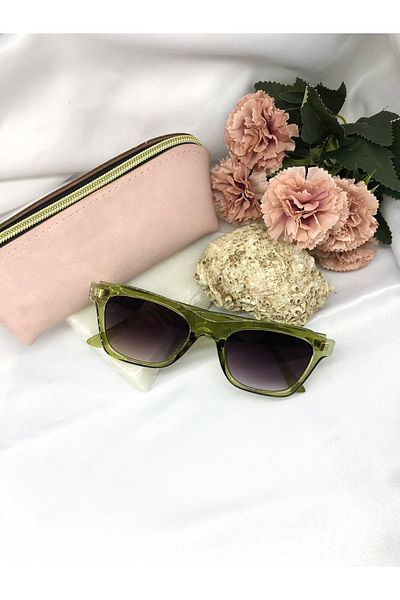 Di Caprio Rosa Square Green Women's Sunglasses with Gold Detail