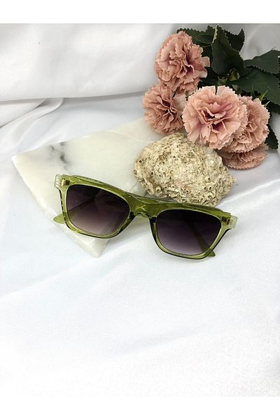 Di Caprio Rosa Square Green Women's Sunglasses with Gold Detail