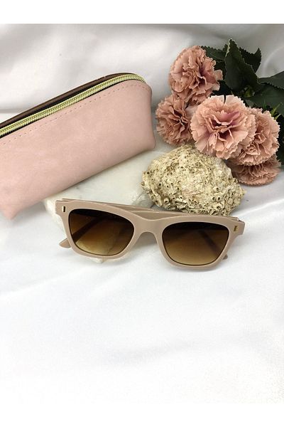 Di Caprio Rosa Square Gold Detailed Nude Women's Sunglasses