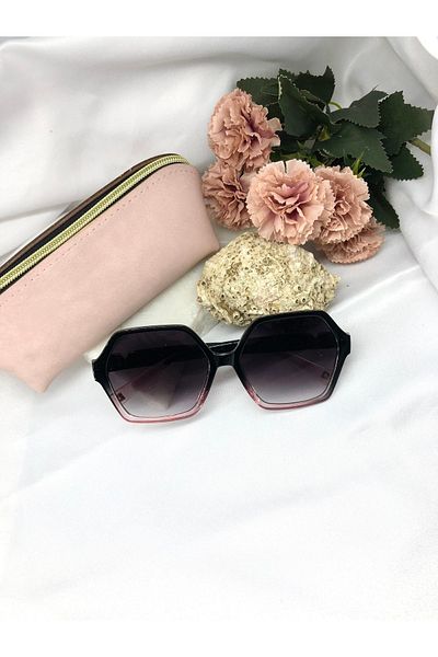 Di Caprio July Retro Design Hexagon Black Pink Transitional Women's Sunglasses
