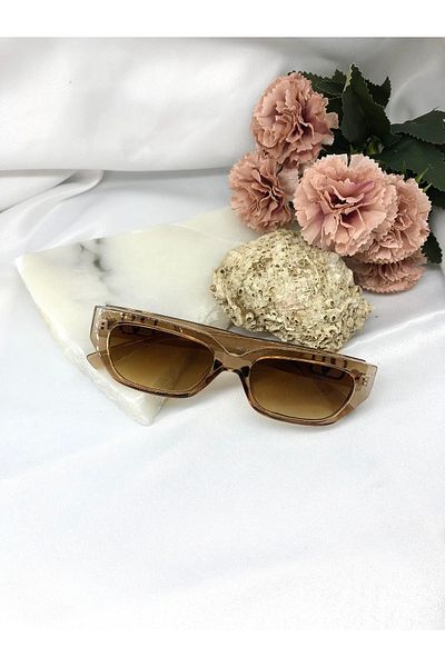 Di Caprio Fiora Rectangular Vintage-retro Transparent Light Brown Gold Women's Sunglasses