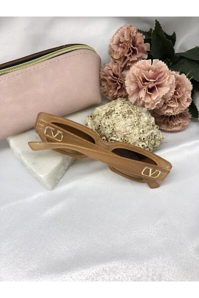 Di Caprio Fiora Rectangular Vintage-retro Nude Gold Women's Sunglasses