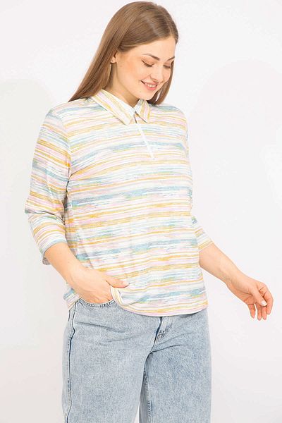 Şans Women's Colorful Large Size Cotton Fabric Front Placket Zipper Colored Blouse 65n35570