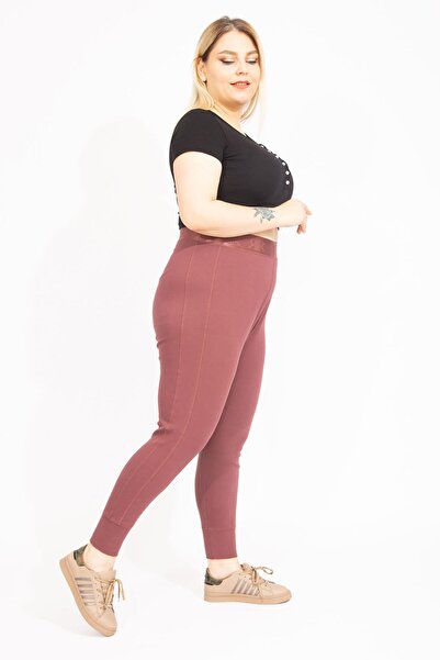 Şans Γυναικεία αθλητική φόρμα μεγάλου μεγέθους από βαμβακερό ύφασμα αυτο-ριγέ με ραβδώσεις πόδια και ελαστική μέση στο κάτω μέρος 65n35591